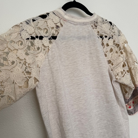 Anthropologie Tiny Cassidy Cream Lace Sleeve Satin Trim Blouse Top - Picture 9 of 11
